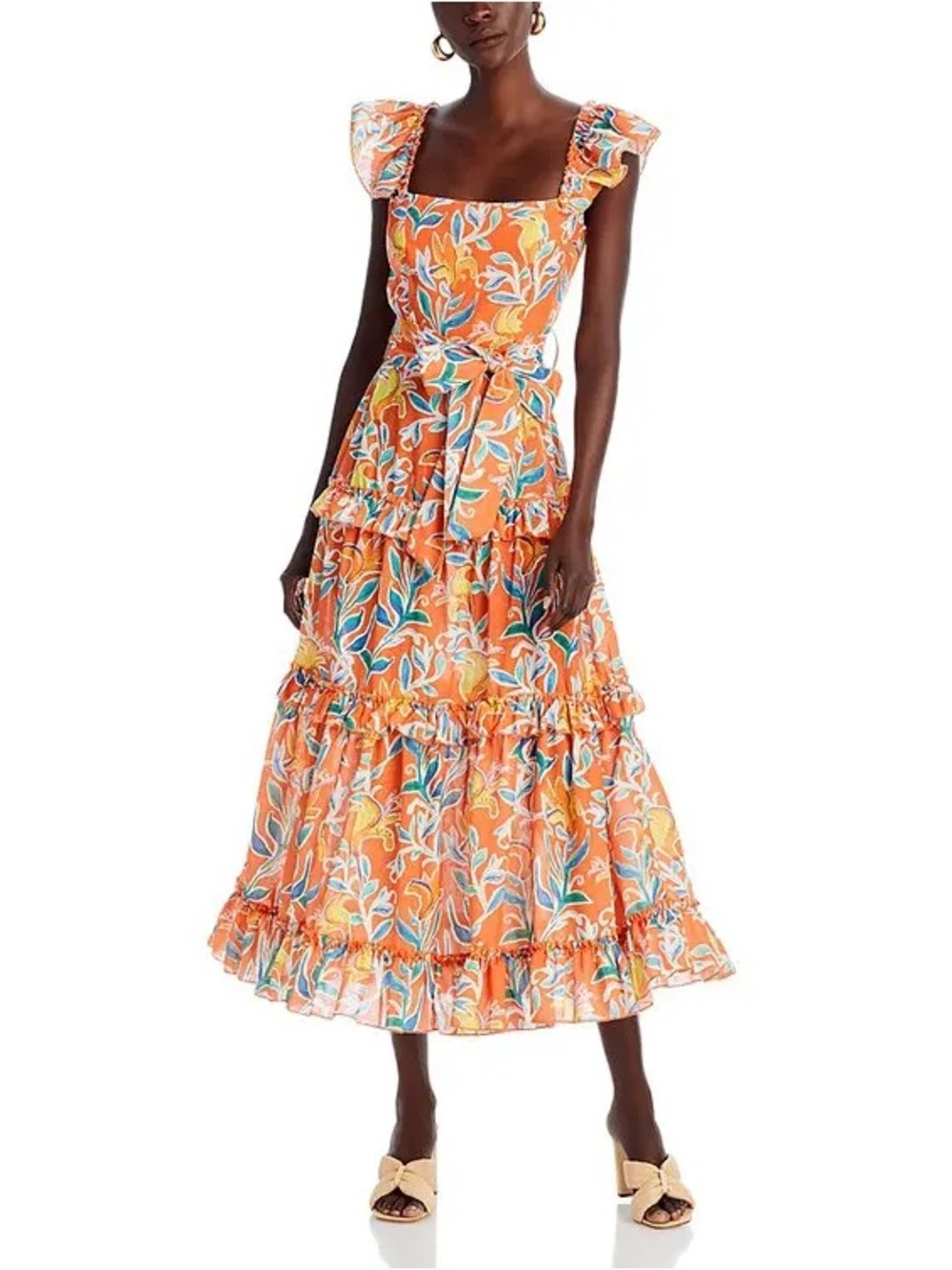 Aqua Orange and Blue Ruffled Tiered Maxi Dress